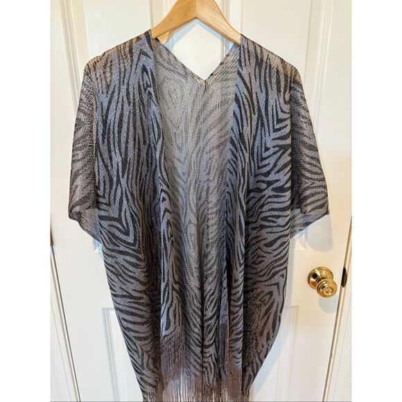 Grey Zebra Print Poncho/Shawl - Picture 2 of 9